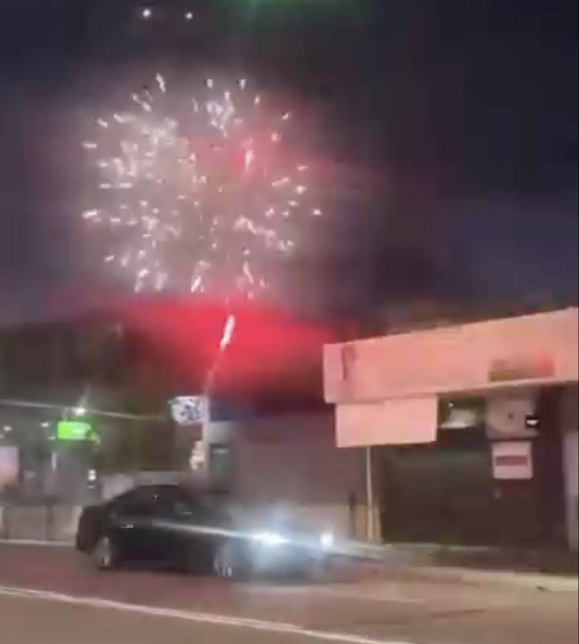 fireworks shooting from a moving car in Greenacre New South Wales for New Years 2025